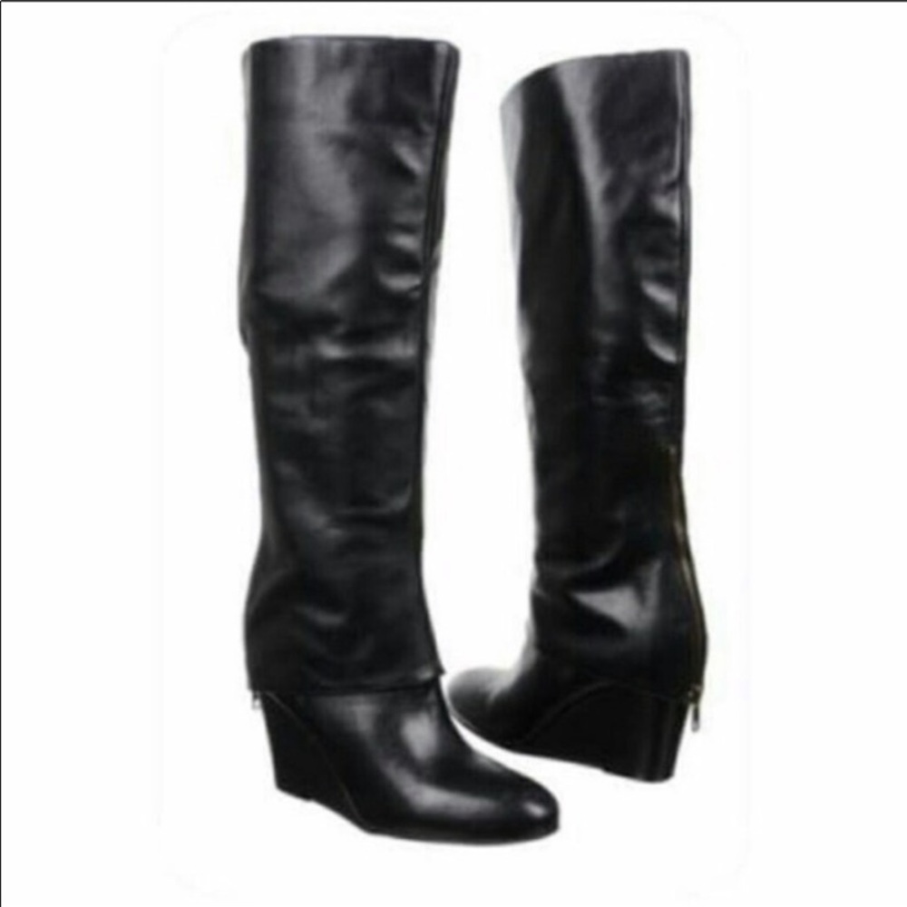STEVE MADDEN BLACK TALL WEDGE BOOTS
